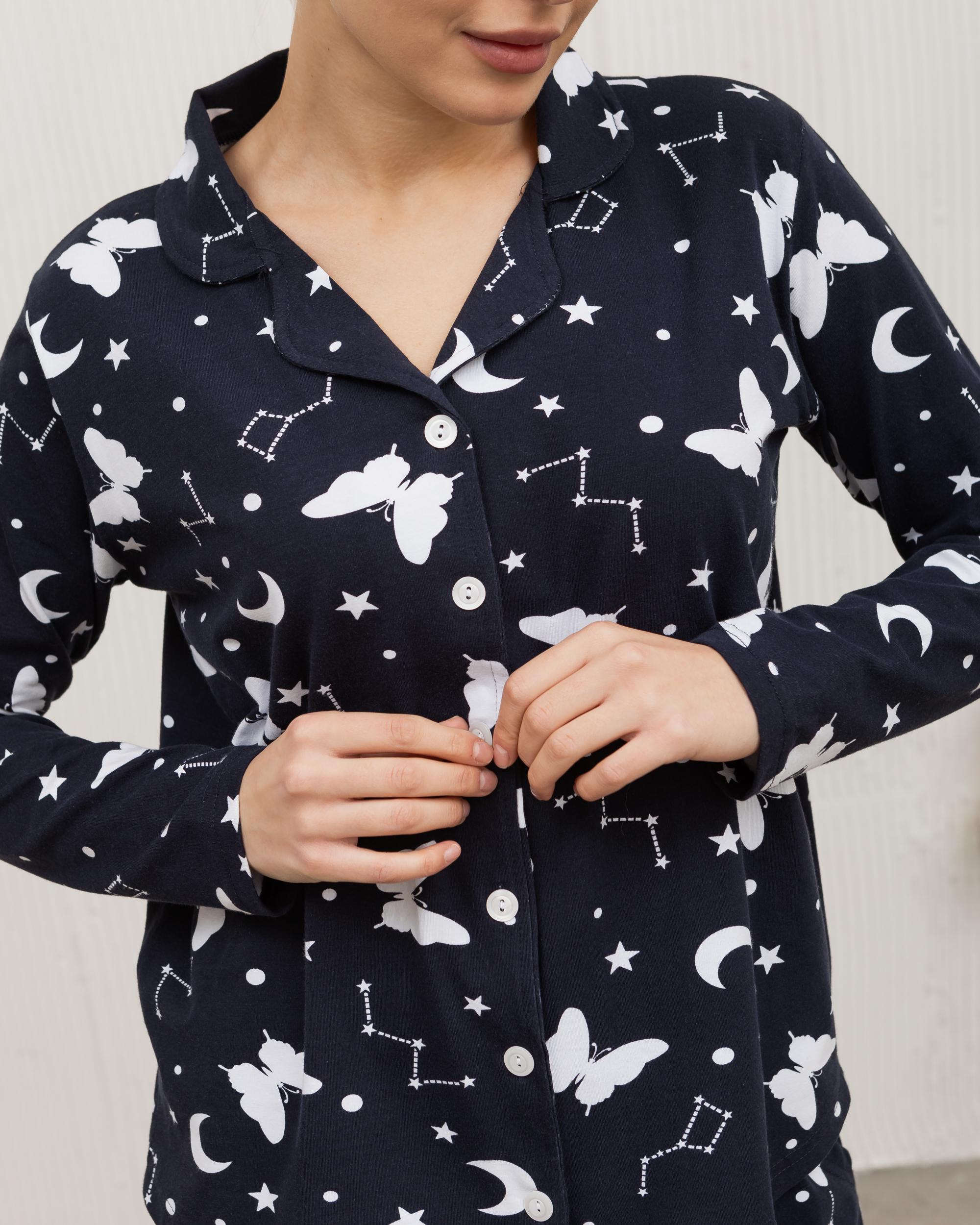 Пижама женская на пуговицах Бабочки созвездия 96797 XL Темно-синий - фото 2