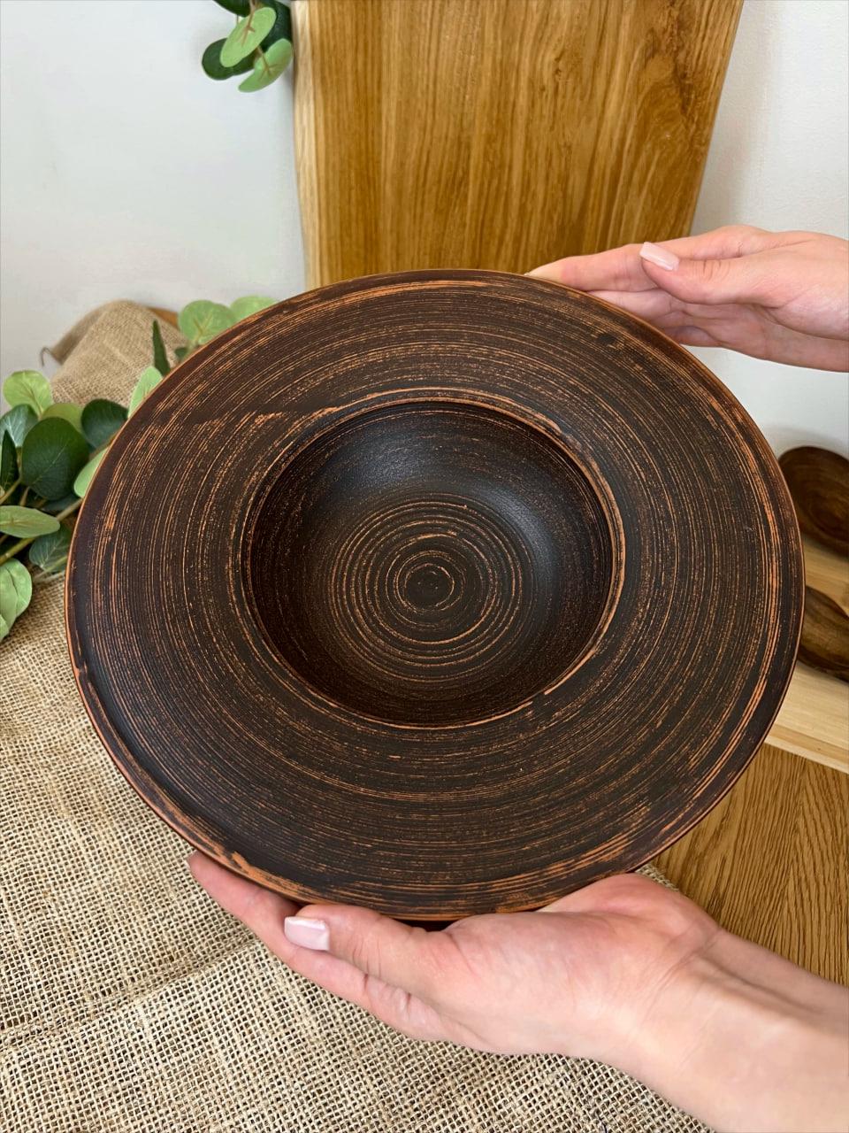 Тарілка для пасти керамічна глиняна гладка (3003-8) - фото 2