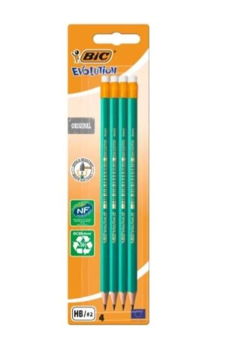Олівець BIC Evolution з гумкою НВ 4 шт. Чорно-графітовий (2700686090) Олівець BIC Evolution з гумкою НВ 4 шт. Чорно-графітовий (2700686090)