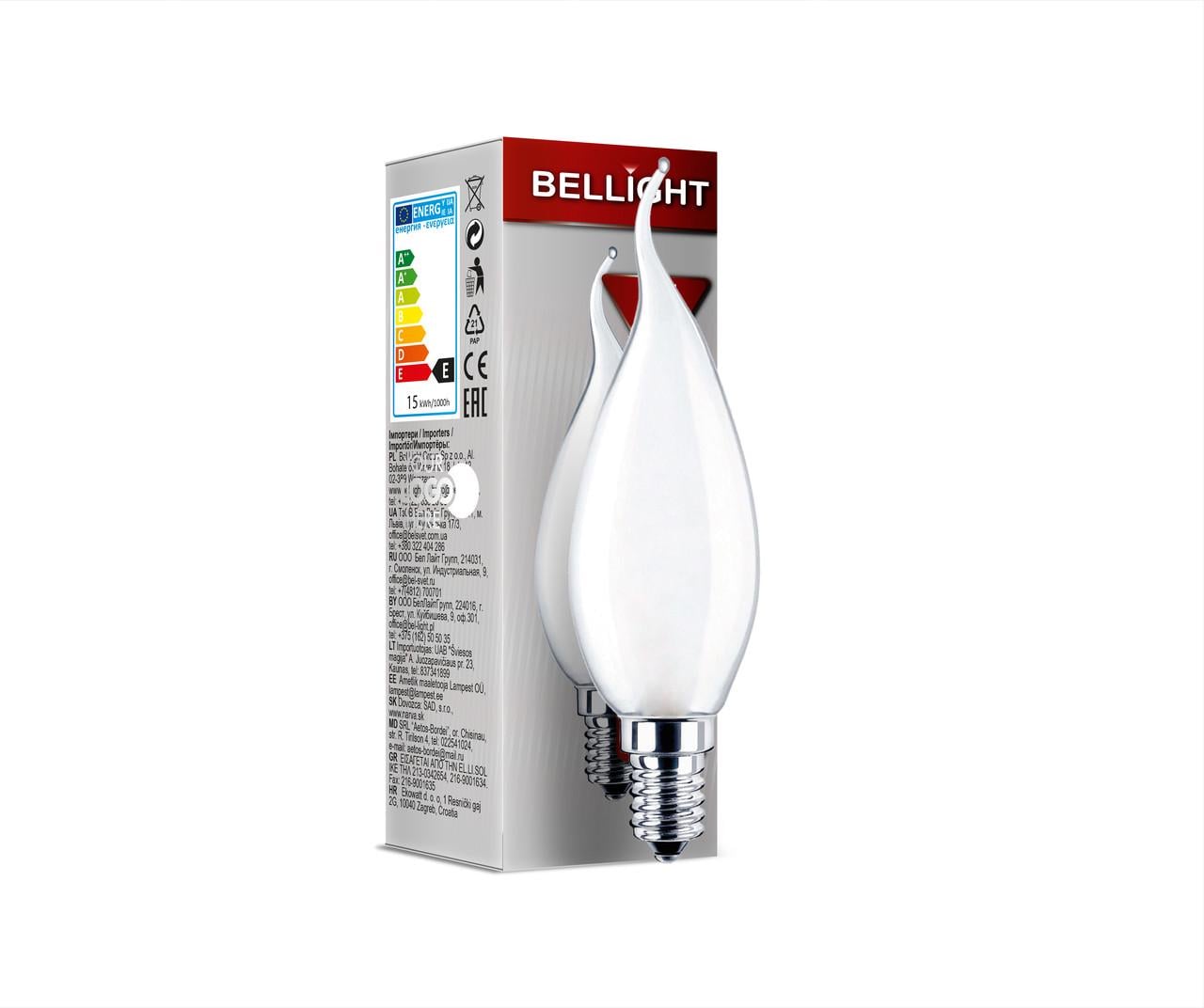 Лампа розжарювання Bellight свічка на вітрі матована В35 25W Е14 220-230V (2169111467)