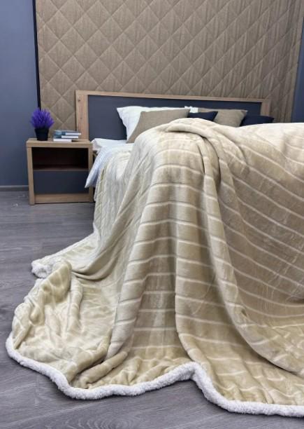 Плед двосторонній Рельєфні полоски штучна овчина 155х200 см Пісочний/Білий (87-073) - фото 7 Плед двосторонній Рельєфні полоски штучна овчина 155х200 см Пісочний/Білий (87-073) - фото 7