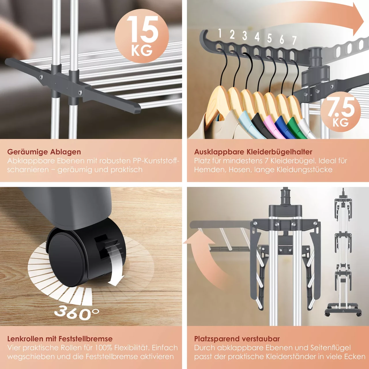 Сушарка для білизни KESSER 126 см 50 кг (4255598324540) - фото 6 Сушарка для білизни KESSER 126 см 50 кг (4255598324540) - фото 6