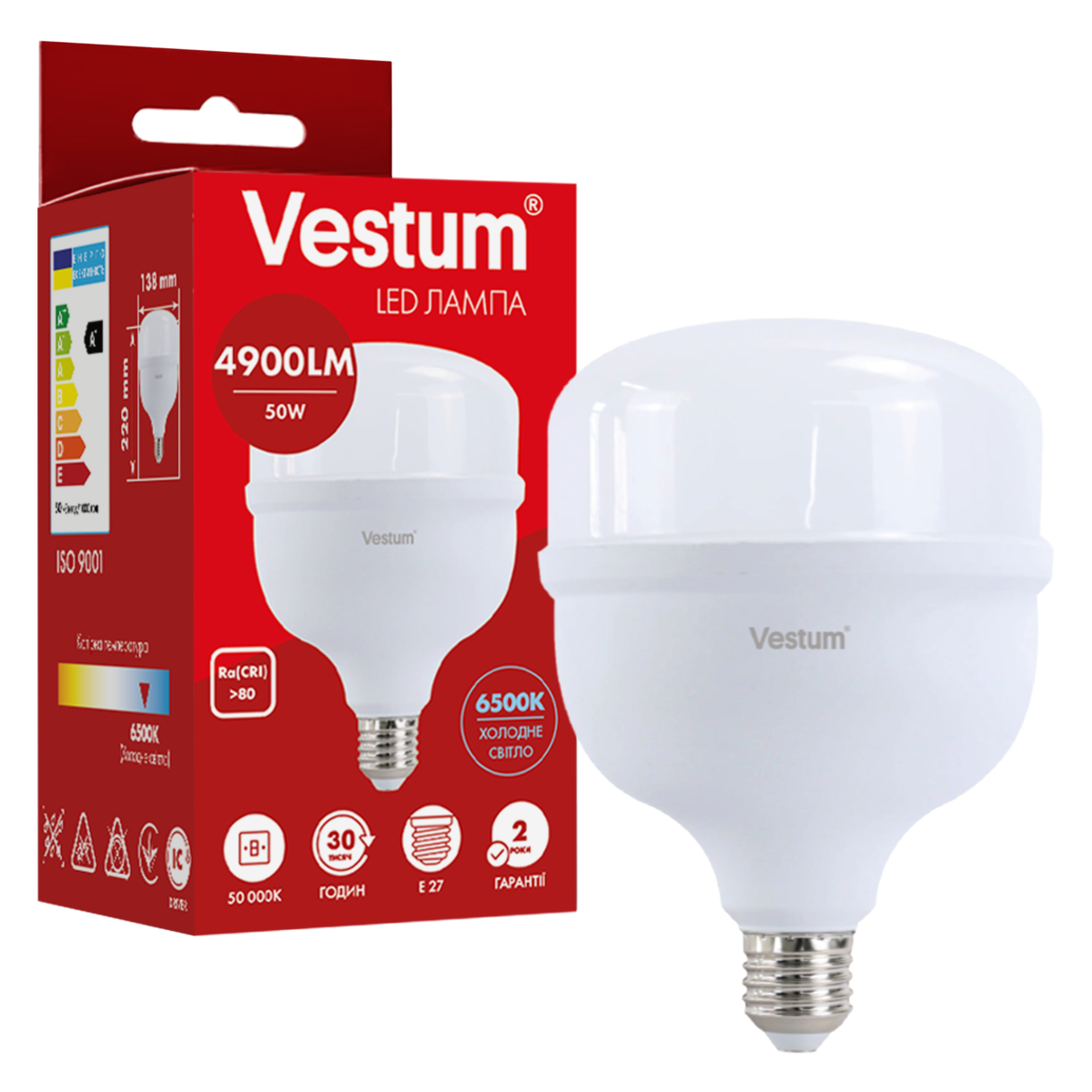 Светодиодная лампа высокомощная Vestum T140 50W 6500K 220V E27 (1-VS-1610) Светодиодная лампа высокомощная Vestum T140 50W 6500K 220V E27 (1-VS-1610)