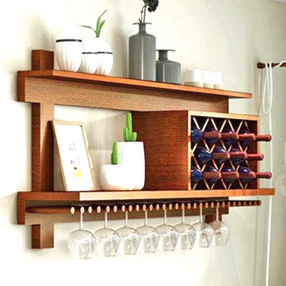 Полка для вина настенная из дерева Хокуто 100 Охра (ПНК-102204)