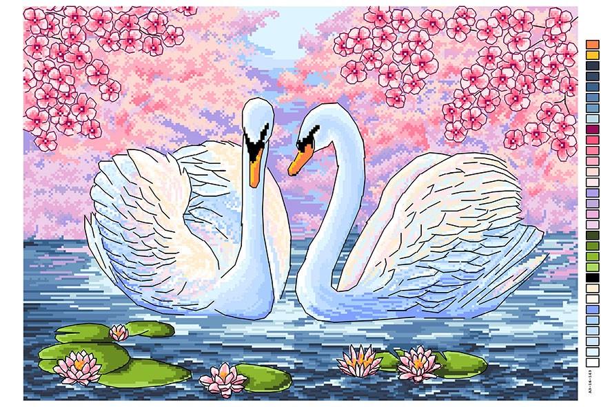 Канва с рисунком для вышивки нитками Лебединая верность А3-16-143