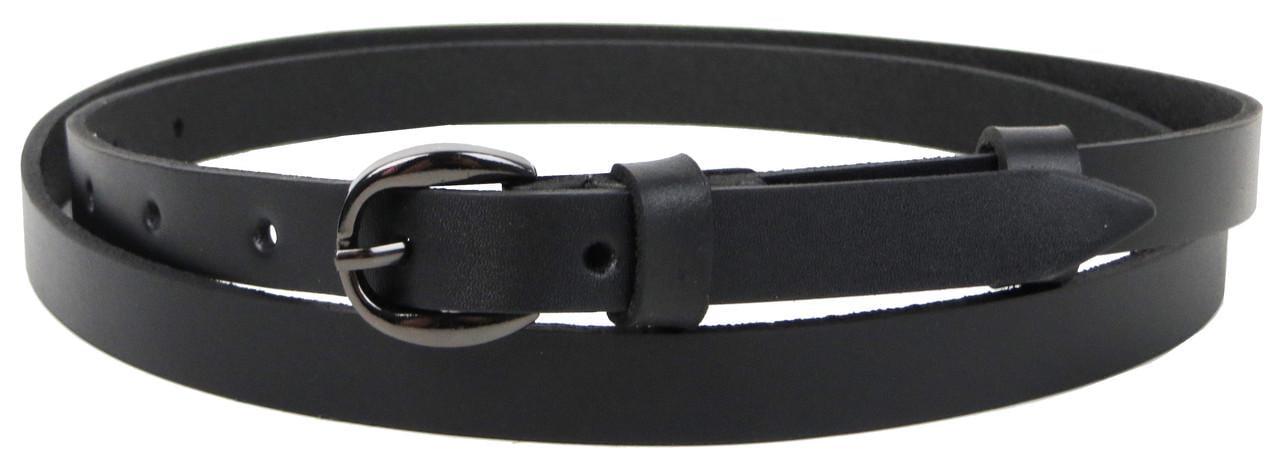 Ремінь вузький жіночий шкіряний Skipper 1476-15 Чорний