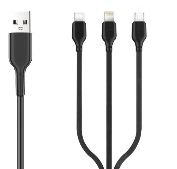 Кабель USB micro 3в1 Type-C Micro USB Lightning Type C-3 Чорний