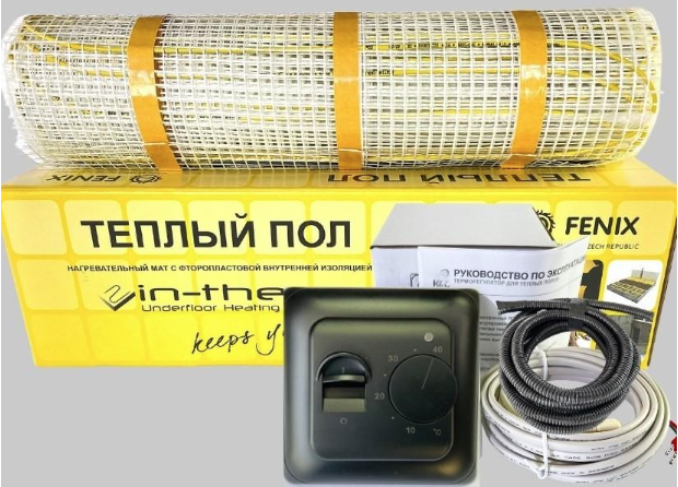 Комплект теплого пола под плитку In-Therm 1,7 м2 с механическим терморегулятором Черный (50195)