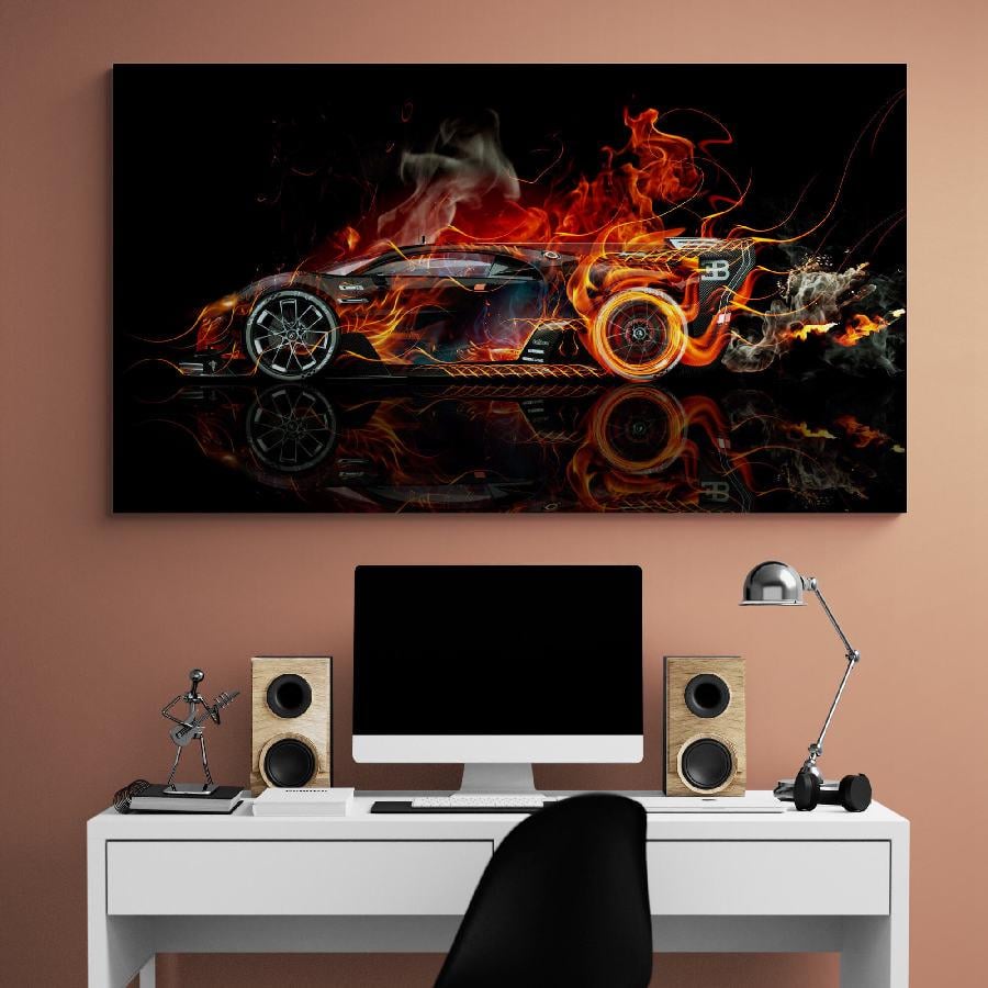 Картина на холсте HolstPrint Огненный спорткар Bugatti 50х100 см
