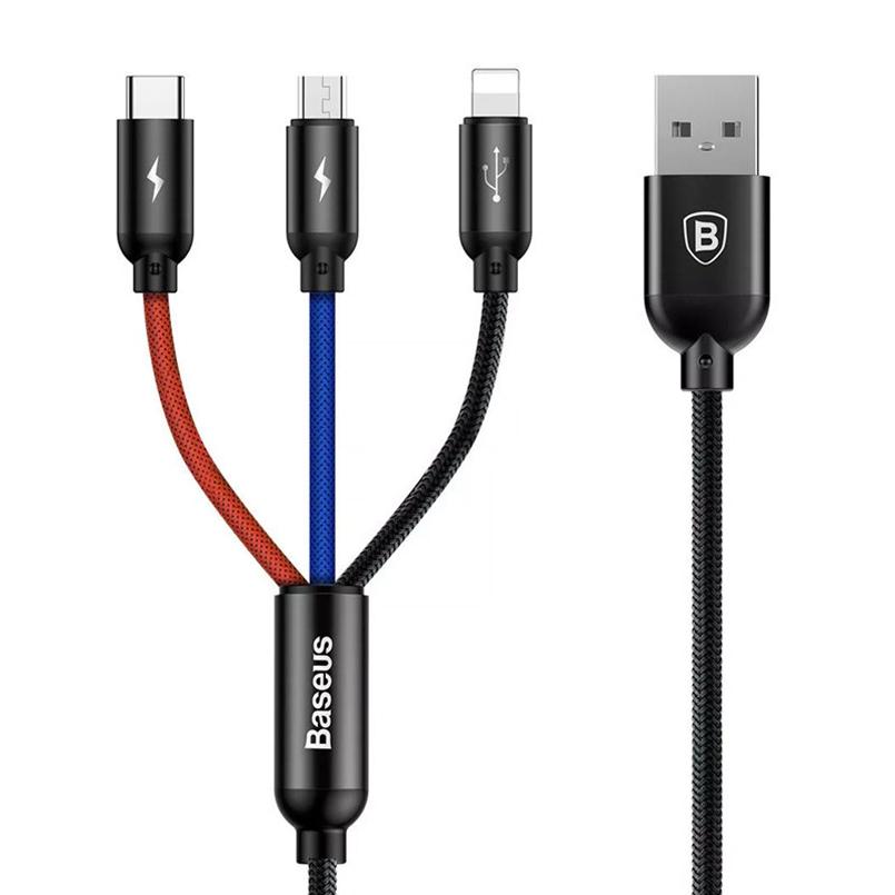 Кабель BASEUS Three Primary Colors 3-in-1 5 A 1,2 м Чорний (29930)