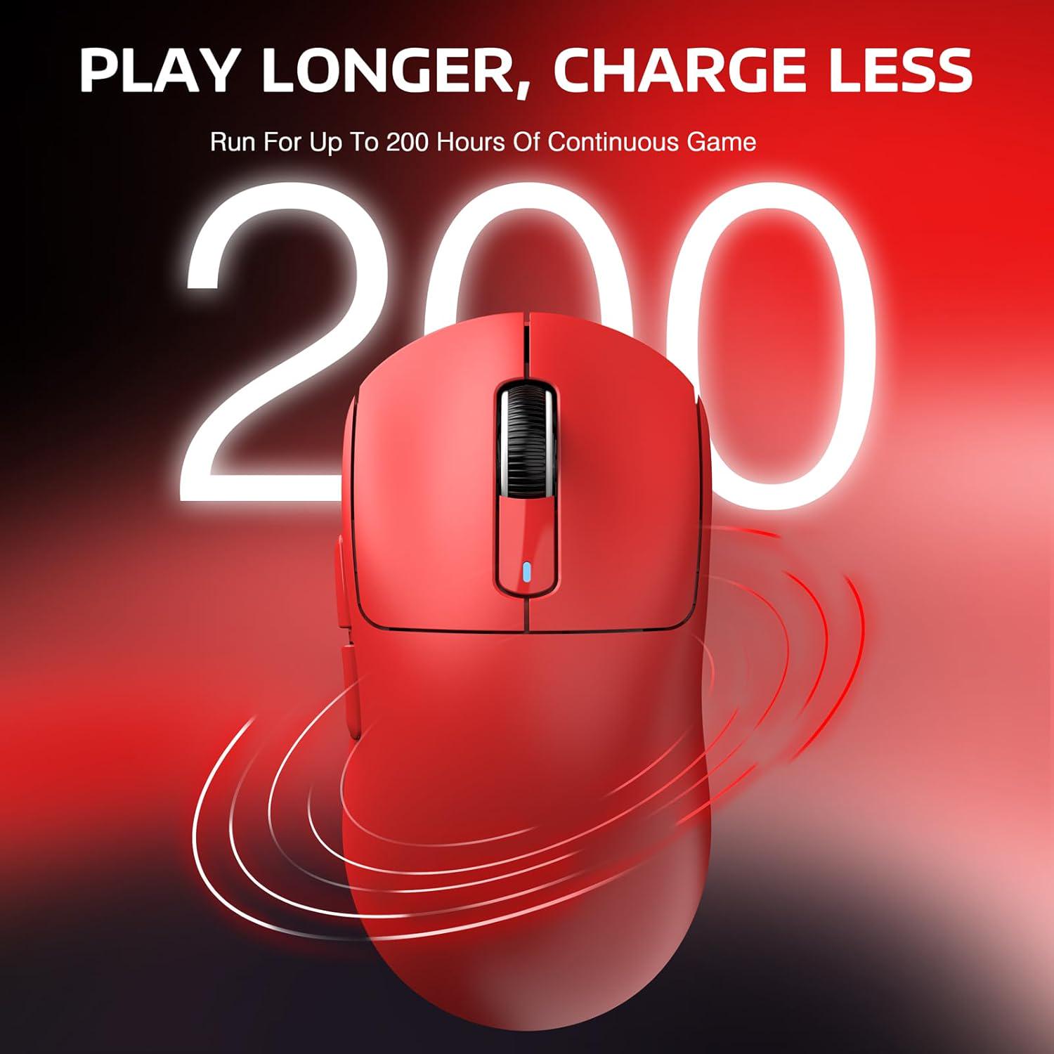 Мышка игровая беспроводная attack shark X3 эргономичная 49 г PAW3395 26K DPI программированные кнопки Red - фото 3 Мышка игровая беспроводная attack shark X3 эргономичная 49 г PAW3395 26K DPI программированные кнопки Red - фото 3