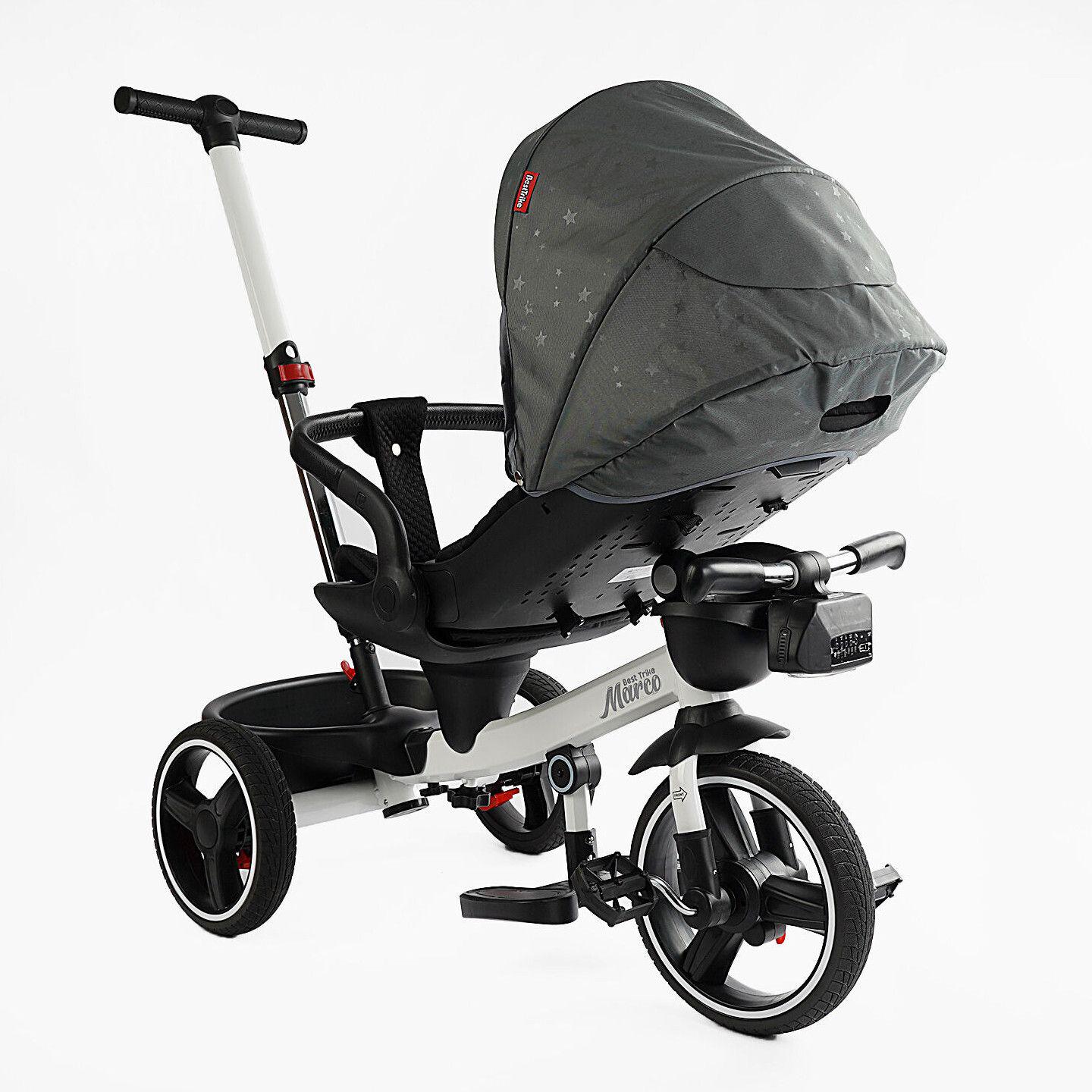 Велосипед дитячий триколісний Best Trike Marco 9155 PU складане кермо музична фара з батьківською ручкою Хакі (603-85) - фото 4