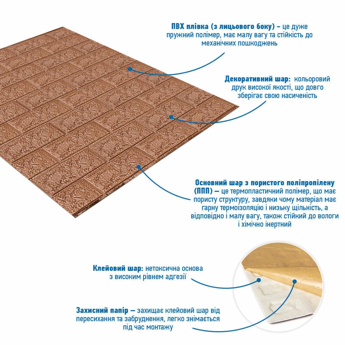 3D-панель Цегла самоклеюча Коричневий 700х770х5 мм (020-5) - фото 2