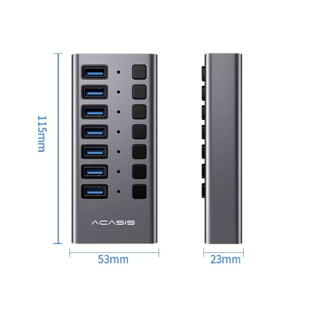 Хаб концентратор USB hub Acasis H707 на 7 портов USB 3.0 US plug Серый (1339) - фото 4