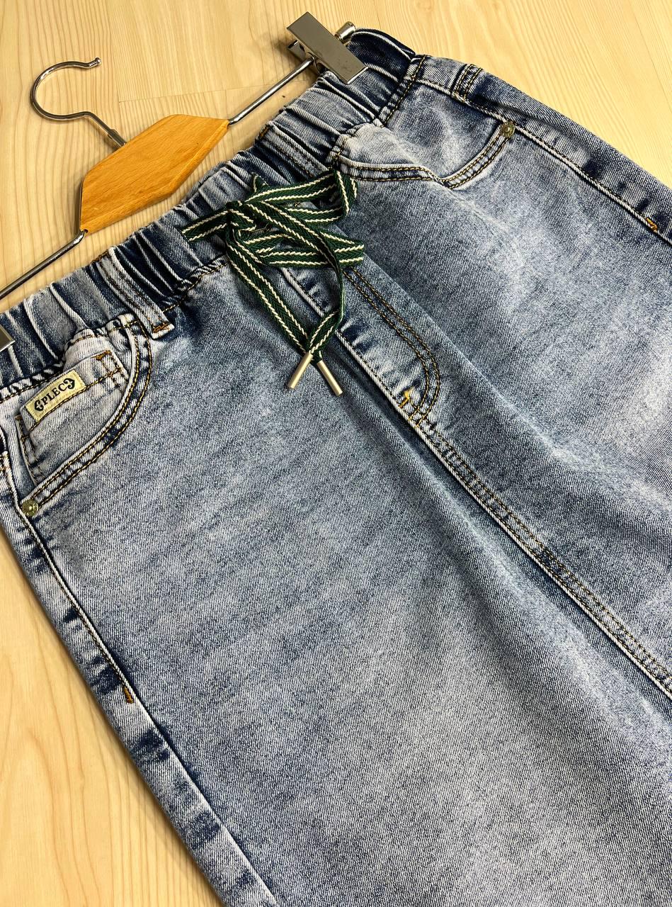 Юбка женская джинсовая ZJY 67501 талия на резинке со шнурком ниже колена разрез сзади р. 44 Голубой (3798) - фото 6