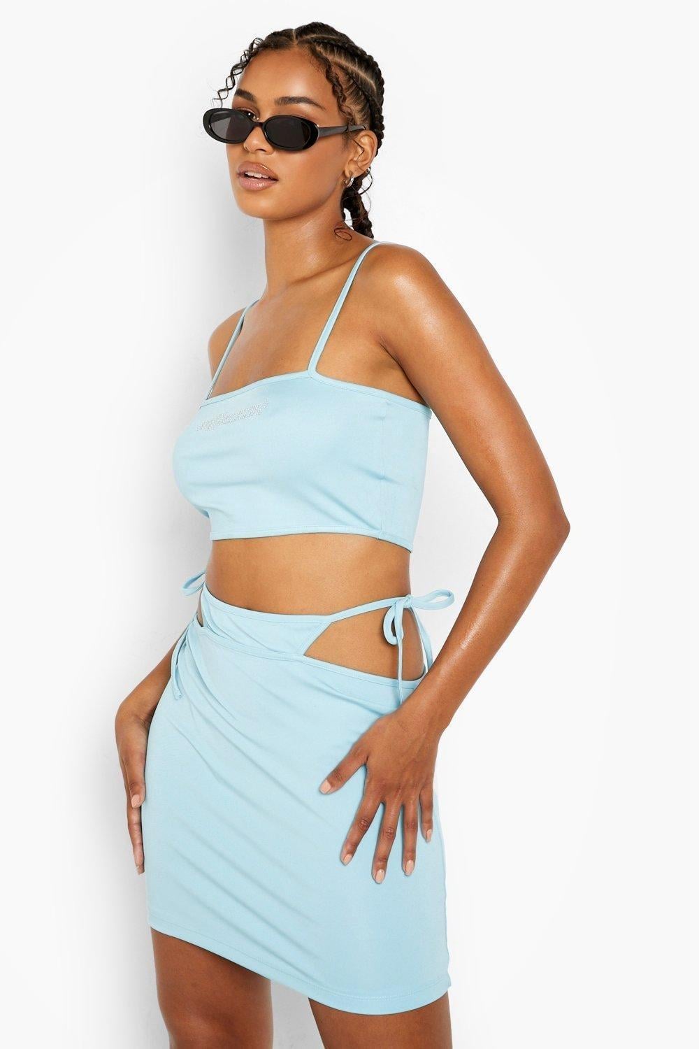 Костюм: топ та спідниця Boohoo L Блакитний (9729/46)