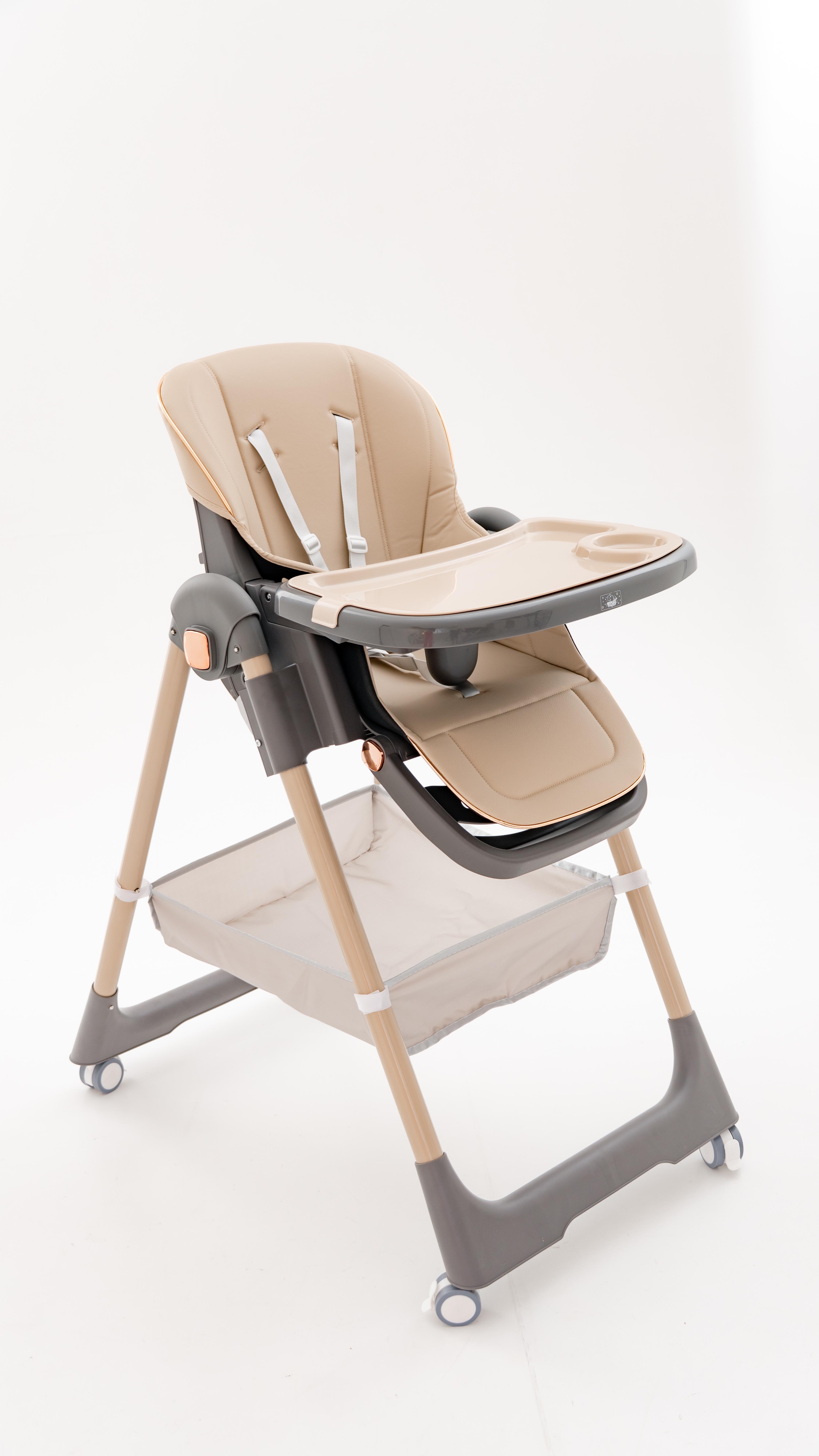 Стульчик для кормления Премиум с регулируемой спинкой складной на колесах Бежевый (29436952)
