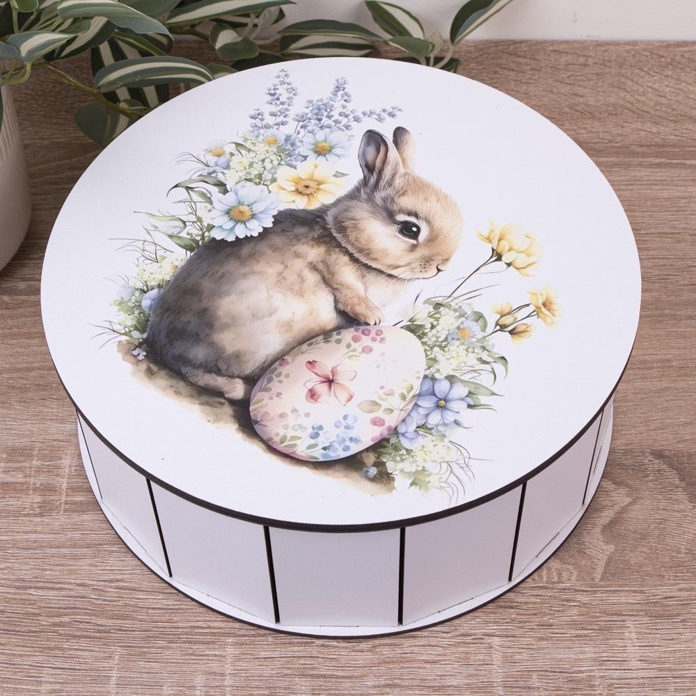 Коробка круглая Кролик з цветочками и яичком 24 см (4233-22)