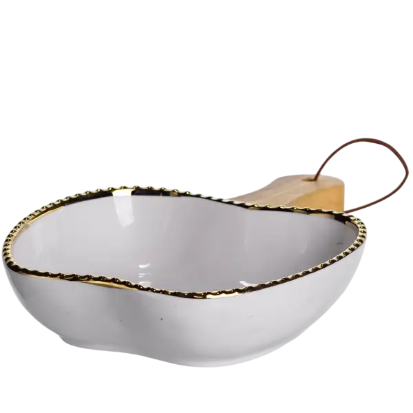 Тарілка для сервірування порцелянова з дерев'яною ручкою 400 мл Золотистий (147-107-ZJH-14-1)