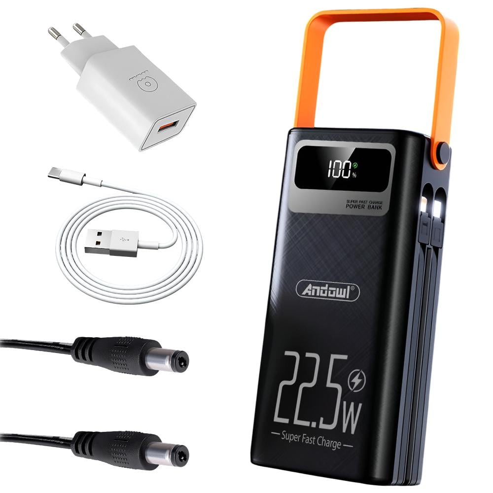 Джерело безперебійного живлення для роутера Andowl 26000 mAh з кабелем-перехідником USB DC 9V/12V і швидка зарядка з кабелем (42e46962)