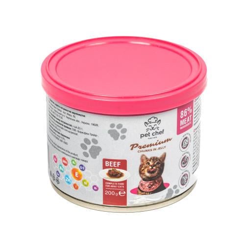 Корм вологий для дорослих котів Pet Chef з яловичиною 200 г Корм вологий для дорослих котів Pet Chef з яловичиною 200 г