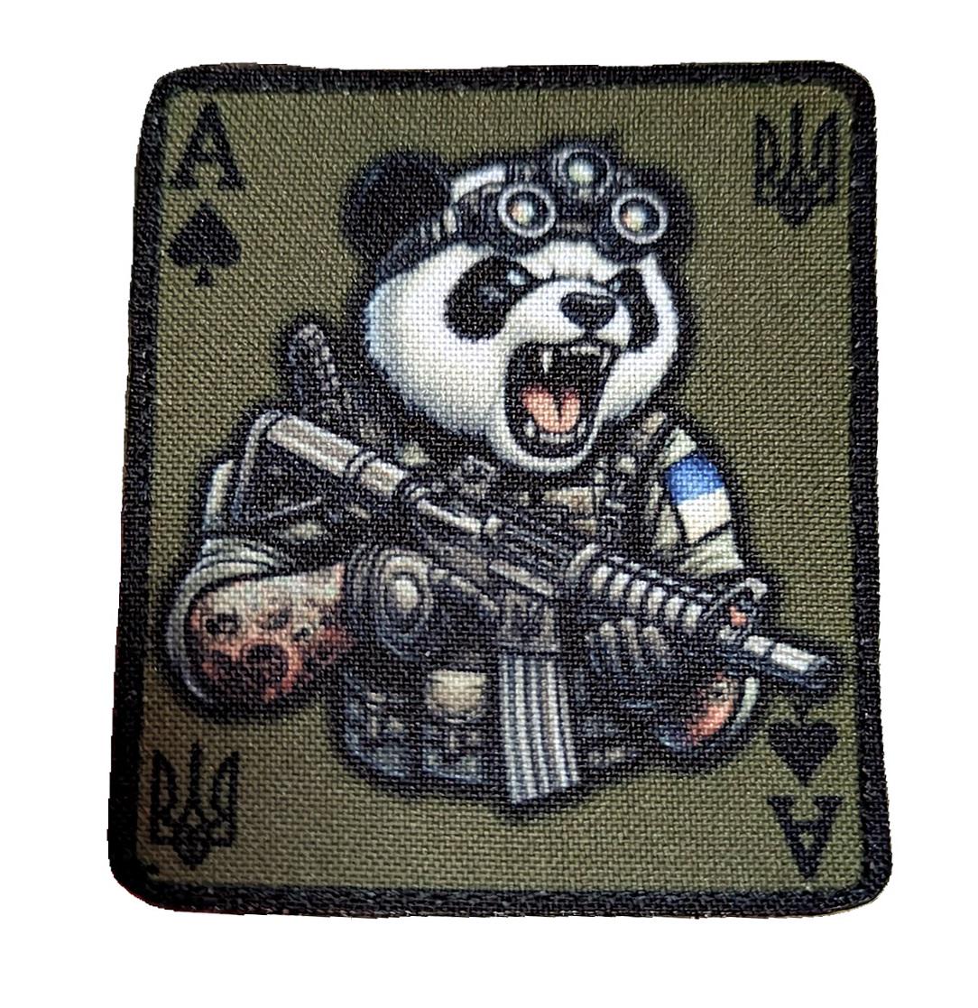 Шеврон-патч Карта Туз пиковый Боевая Панда ДШВ с ПНВ на липучке Олива/Хаки (PANDA4)
