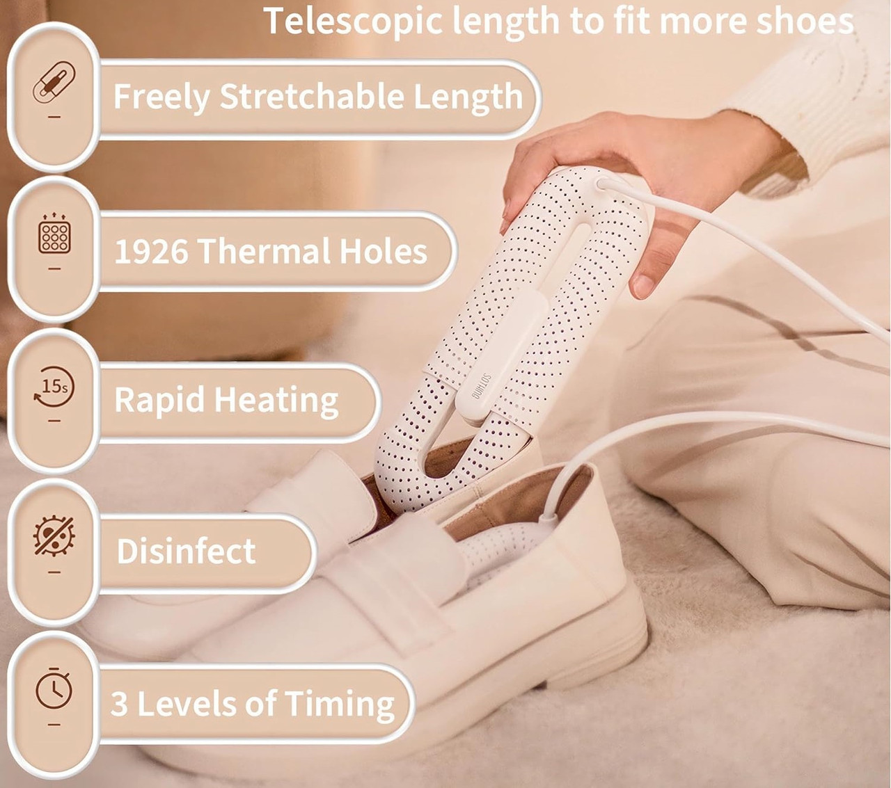 Сушарка для взуття Sothing Loop Stretchable Shoe Dryer з таймером та перехідником Білий (0008211) - фото 4 Сушарка для взуття Sothing Loop Stretchable Shoe Dryer з таймером та перехідником Білий (0008211) - фото 4