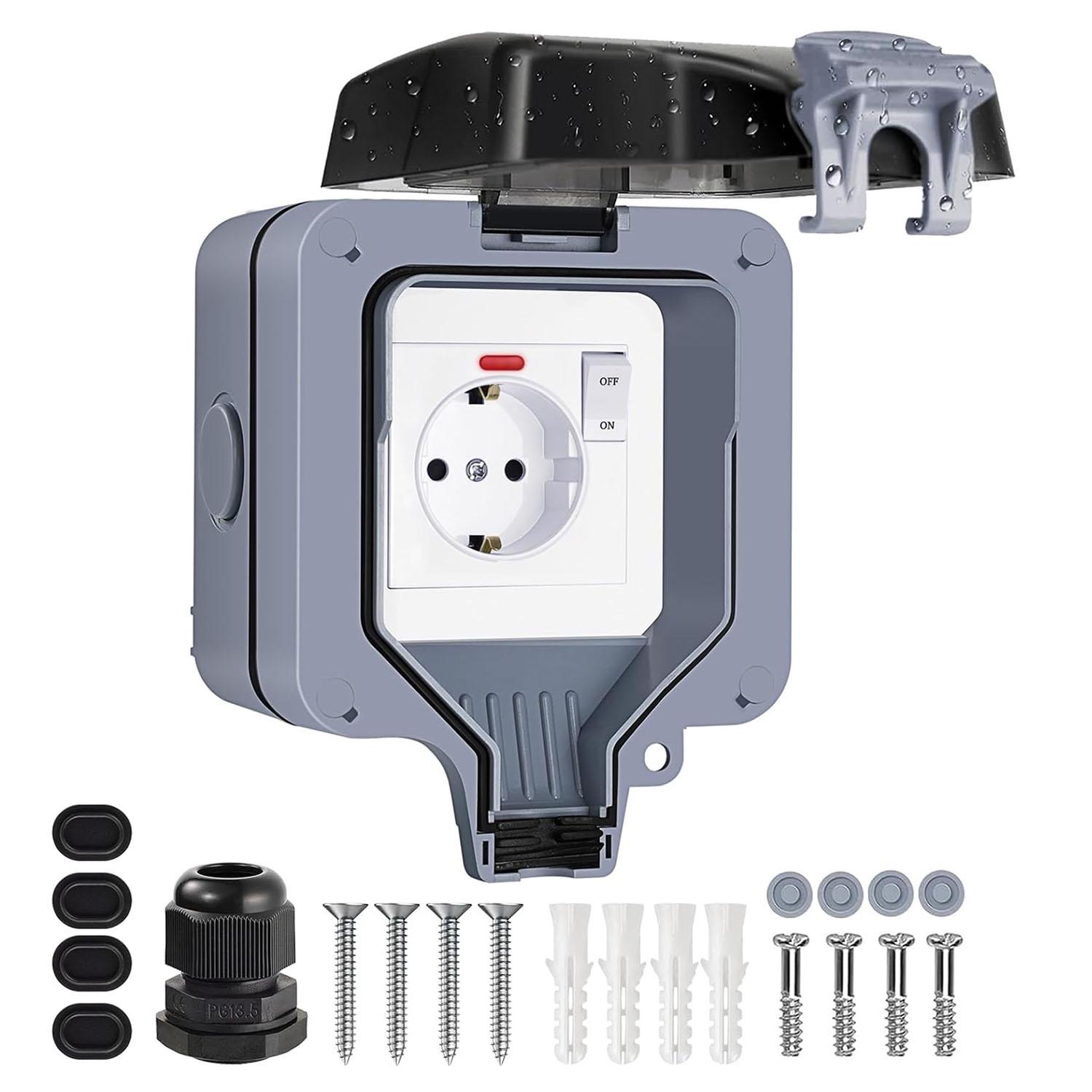Розетка одинарна Premium з вимикачем усередині IP66 водонепроникна Сірий - фото 6