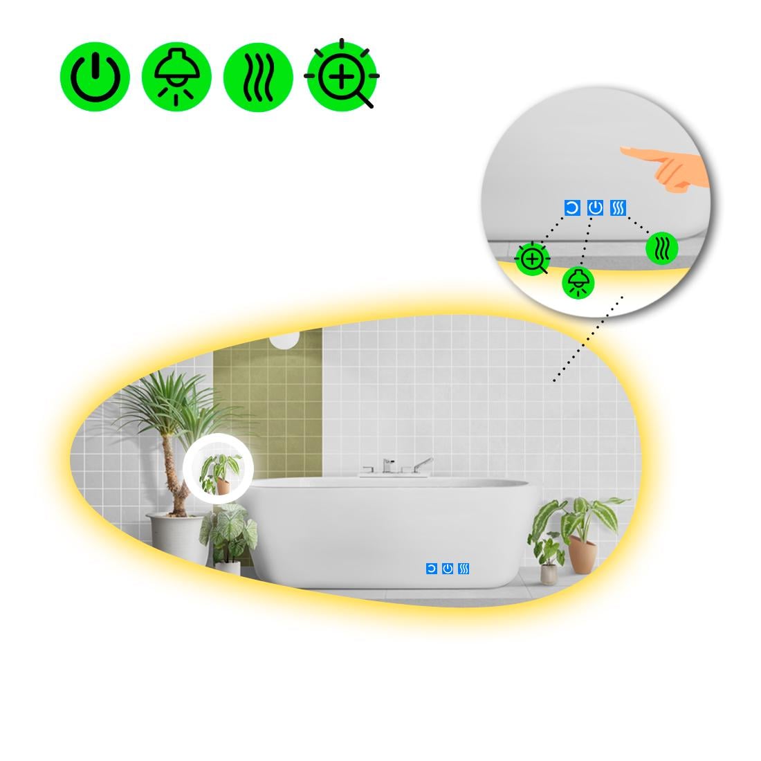 Зеркало с LED подсветкой Occhio 2 с тремя сенсорами 80x40 см (8737120)