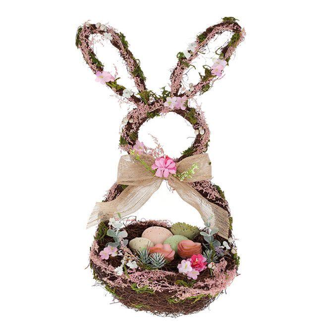 Декорация пасхальная Flora Пасхальная Зайка-корзинка 47 см Розовый (42038)
