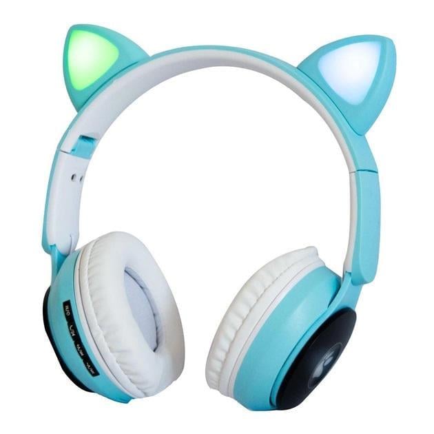 Наушники беспроводные CAT STN-28 с кошачьими ушками LED Синий (ws38716-2)
