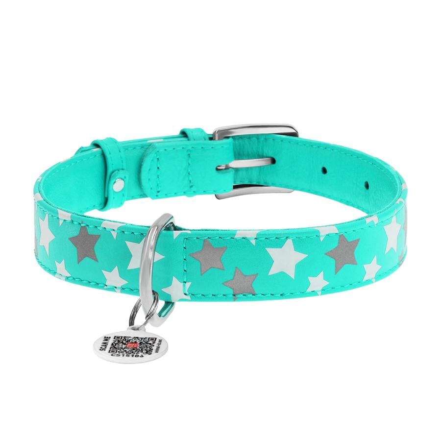 Нашийник для собак з QR-паспортом Waudog Glamour Зірочка шкіряний світиться/світловідбиваючий M 20 мм 30-39 см Mint (358613) - фото 2 Нашийник для собак з QR-паспортом Waudog Glamour Зірочка шкіряний світиться/світловідбиваючий M 20 мм 30-39 см Mint (358613) - фото 2