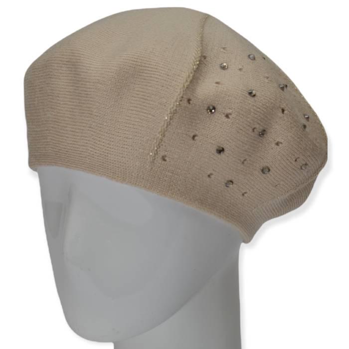 Берет женский Lirus Клевер двойной тонкой вязки со стразами р. 56-58 Бежевый