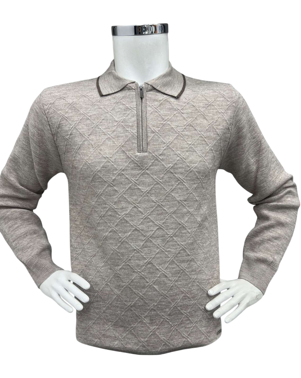 Свитер мужской с воротником и короткой молнией XXL Темно-бежевый (127353) Свитер мужской с воротником и короткой молнией XXL Темно-бежевый (127353)