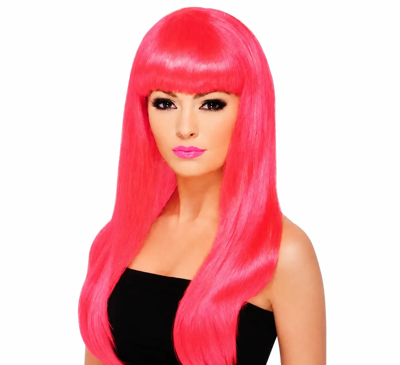 Парик карнавальный Smiffys Babelicious Neon Pink длинные прямые волосы с челкой Неоново-розовый (SKU-303)