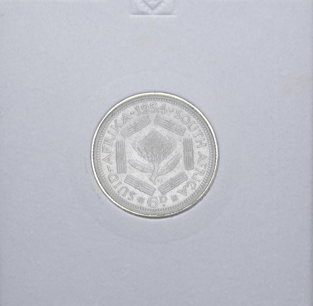 Коллекционная монета ЮАР 6 пенсов 1954 F-VF Серебро (15413683)
