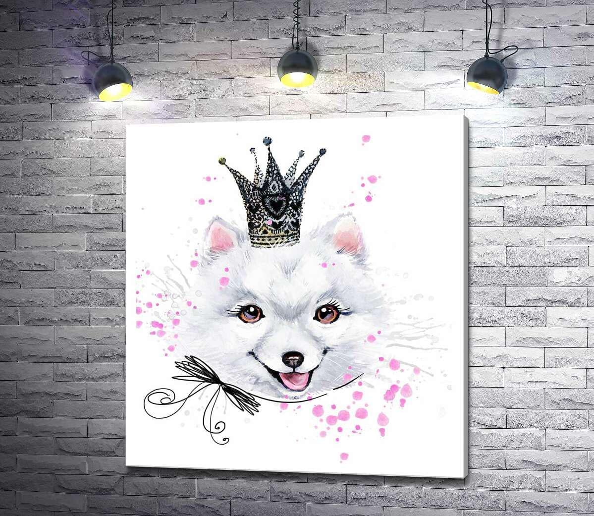 Картина ArtPoster Білий пухнастий померанський шпіц з ажурною короною на голові 119x130 см Модуль №1 (001523)