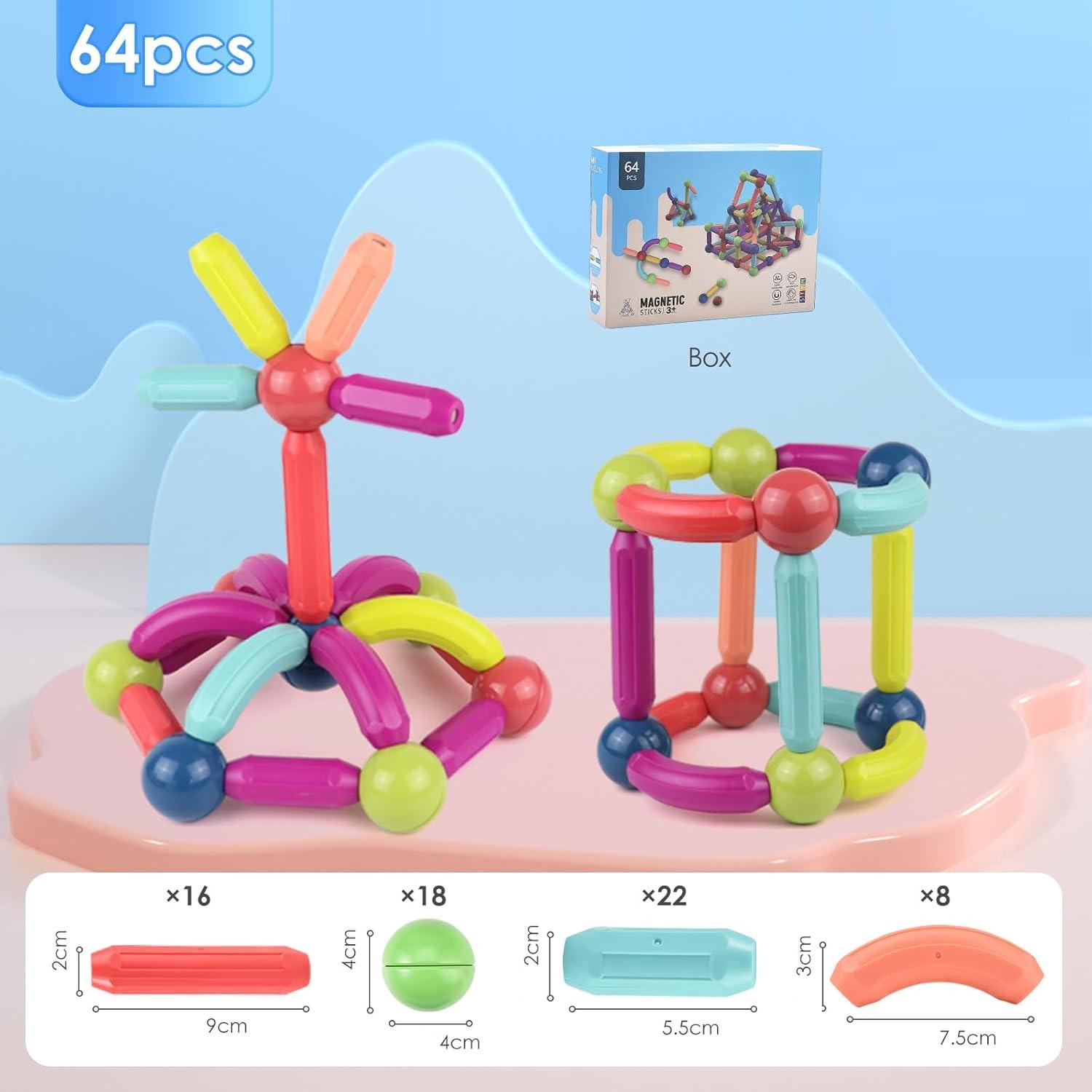 Конструктор дитячий магнітний 3D Magnetic Sticks, що розвиває 64 деталі (641/1) - фото 6 Конструктор дитячий магнітний 3D Magnetic Sticks, що розвиває 64 деталі (641/1) - фото 6