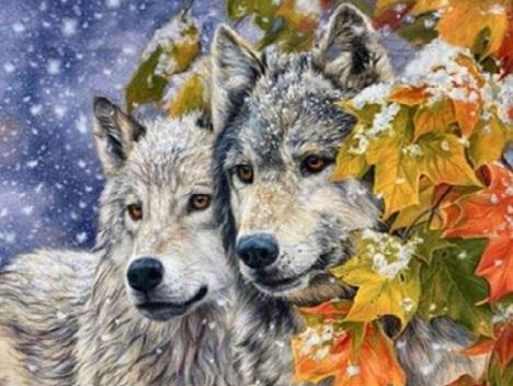 Алмазная мозаика My Art Волки и осень на подрамнике квадратные алмазы 40х50 см (ТН700)