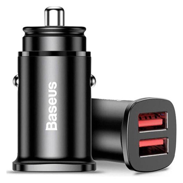 Зарядний пристрій в автомобіль Baseus Square Metal 30W Quick Charge 3.0 2USB 5A Black (CCALL-DS01)