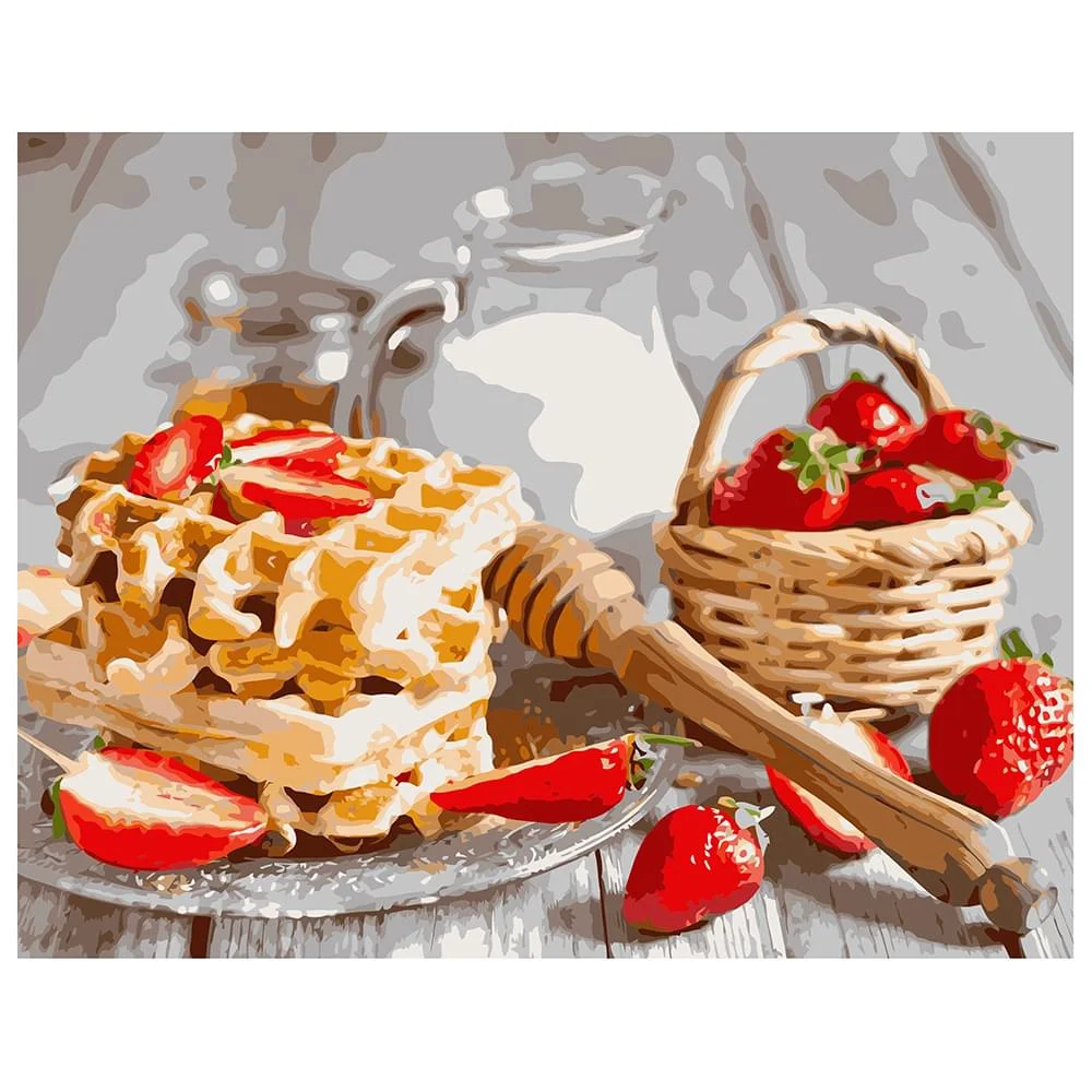 Картина за номерами Strateg Натюрморти Віденські вафлі з полуницею 40х50 см у термопакеті (VA-1574-mt) Картина за номерами Strateg Натюрморти Віденські вафлі з полуницею 40х50 см у термопакеті (VA-1574-mt)