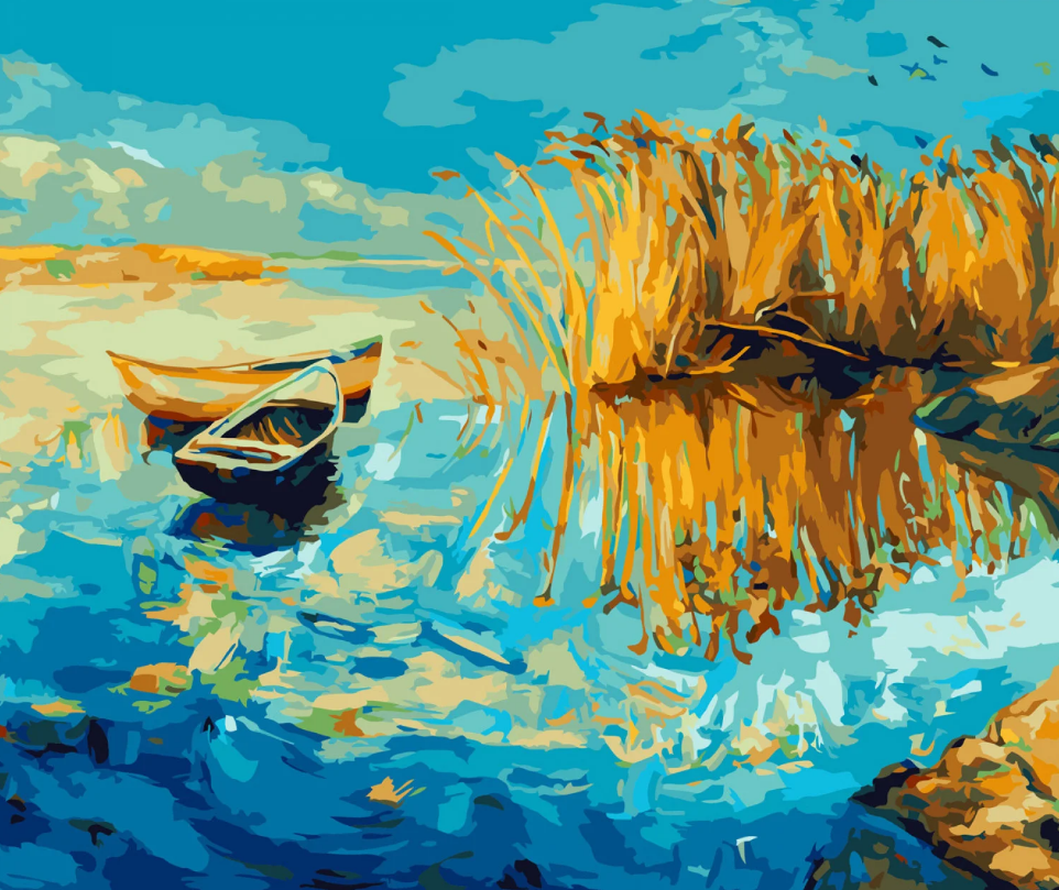 Картина по номерам Strateg Премиум У берега реки с лаком и уровнем 40x50 см (SY6693)