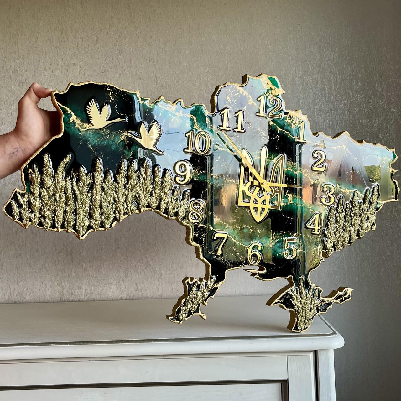Часы настенные из эпоксидной смолы Карта Украины 150х100 см