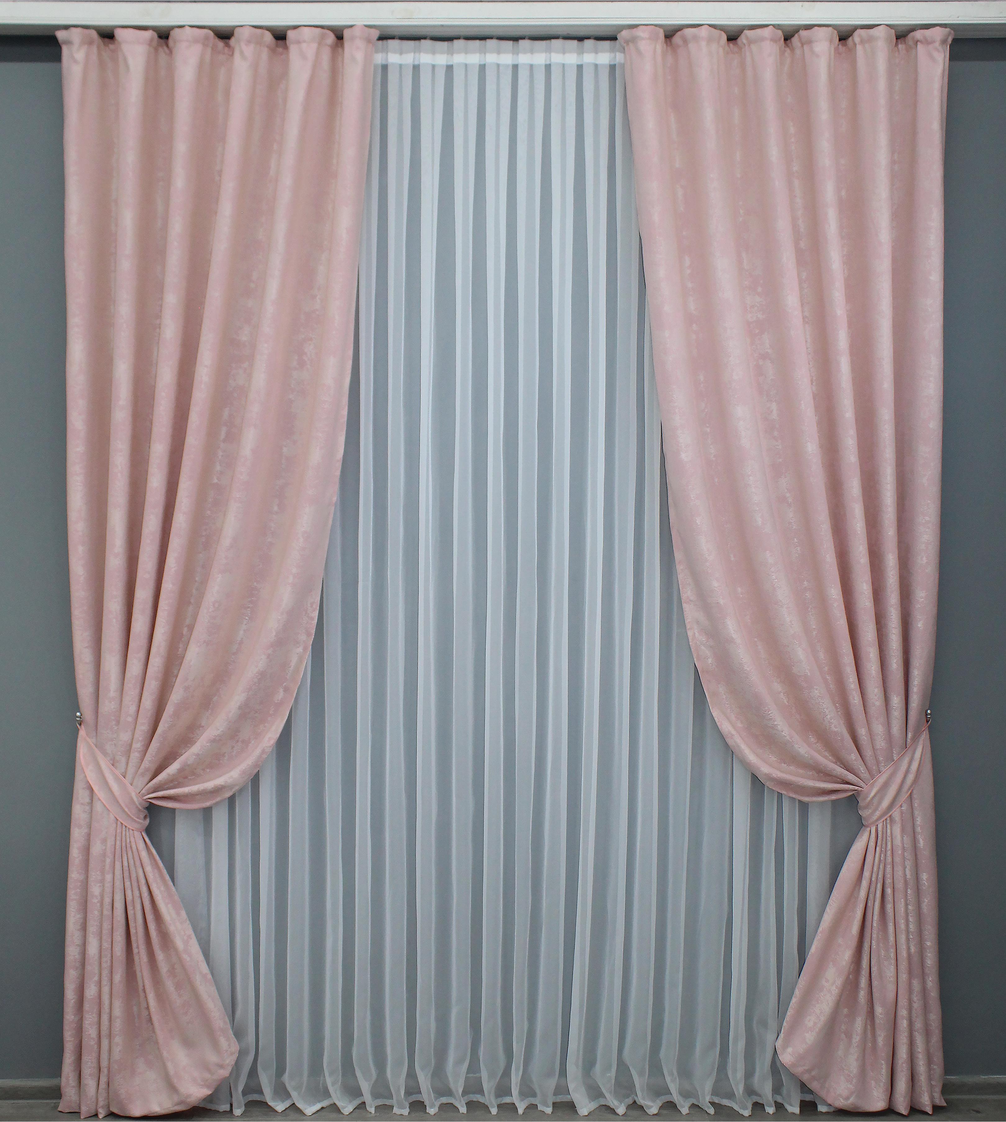 Комплект готовых штор VR-Textil Жаккард Sultan YL № 1370ш 150х270 см 2 шт. Бледно-розовый (33-0231)
