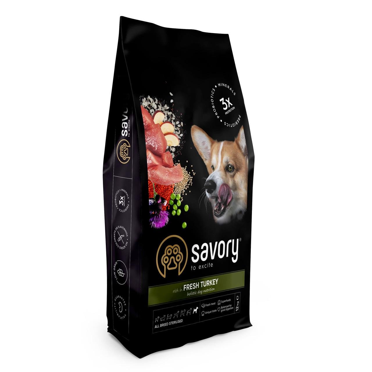Сухий корм Savory для стерилізованих собак зі свіжим м'ясом індички 12 кг (2068830480)