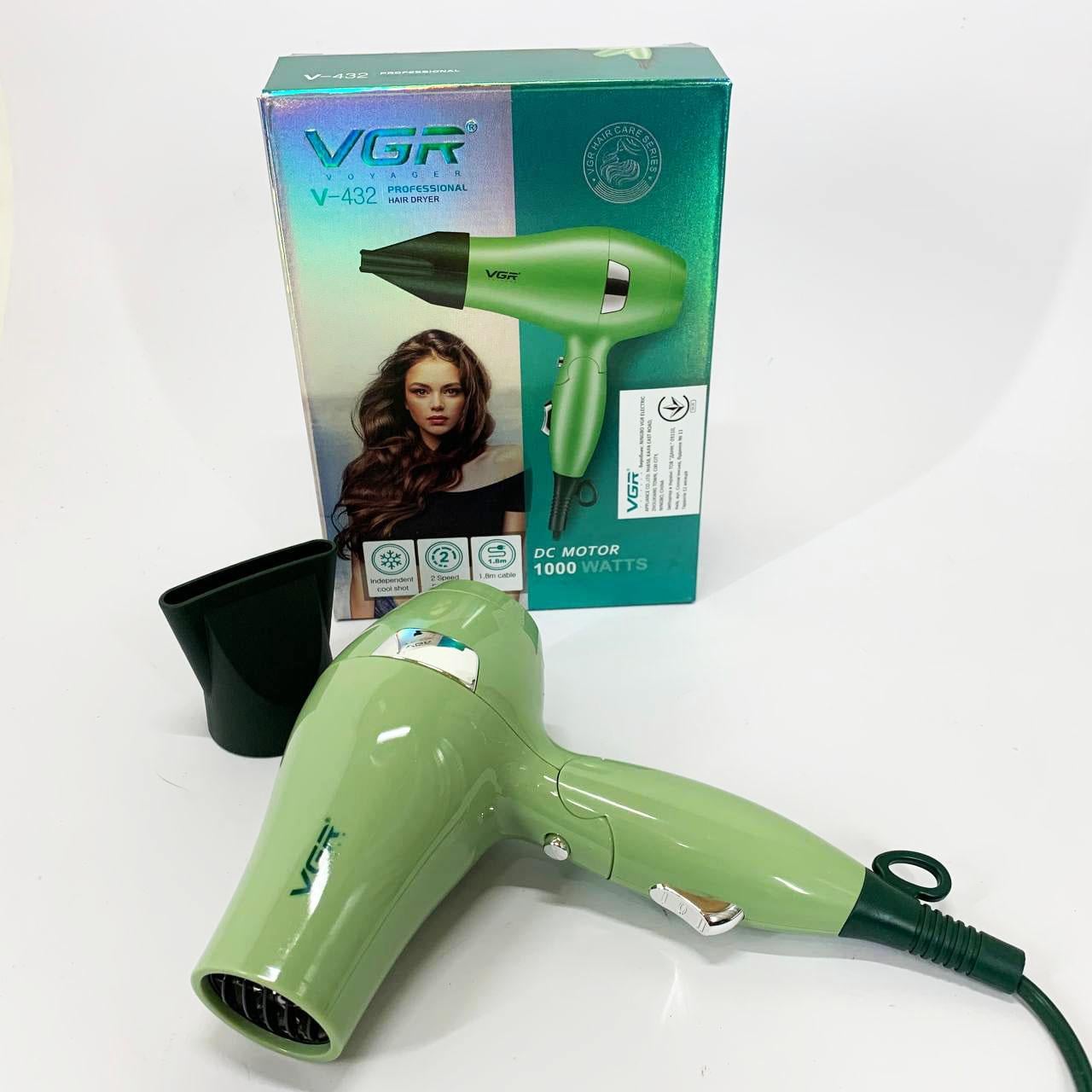 Фен для волосся дорожній VGR V-432 GREEN з концентратором 1000 Вт іонізація та 2 режими Зелений (13352876) Фен для волосся дорожній VGR V-432 GREEN з концентратором 1000 Вт іонізація та 2 режими Зелений (13352876)