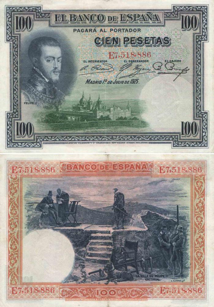 Колекційна банкнота Іспанія 100 песет 1925 F-VF З обігу P69 (Б08761)