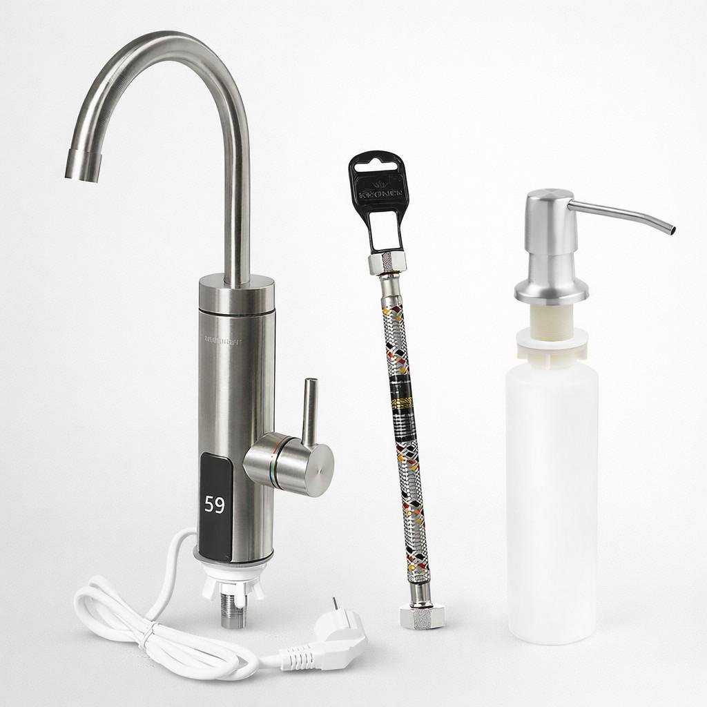 Кран-водонагрівач проточний Britc SS-1-L з дисплеєм 3 кВт гнучка підводка 50 см та дозатор