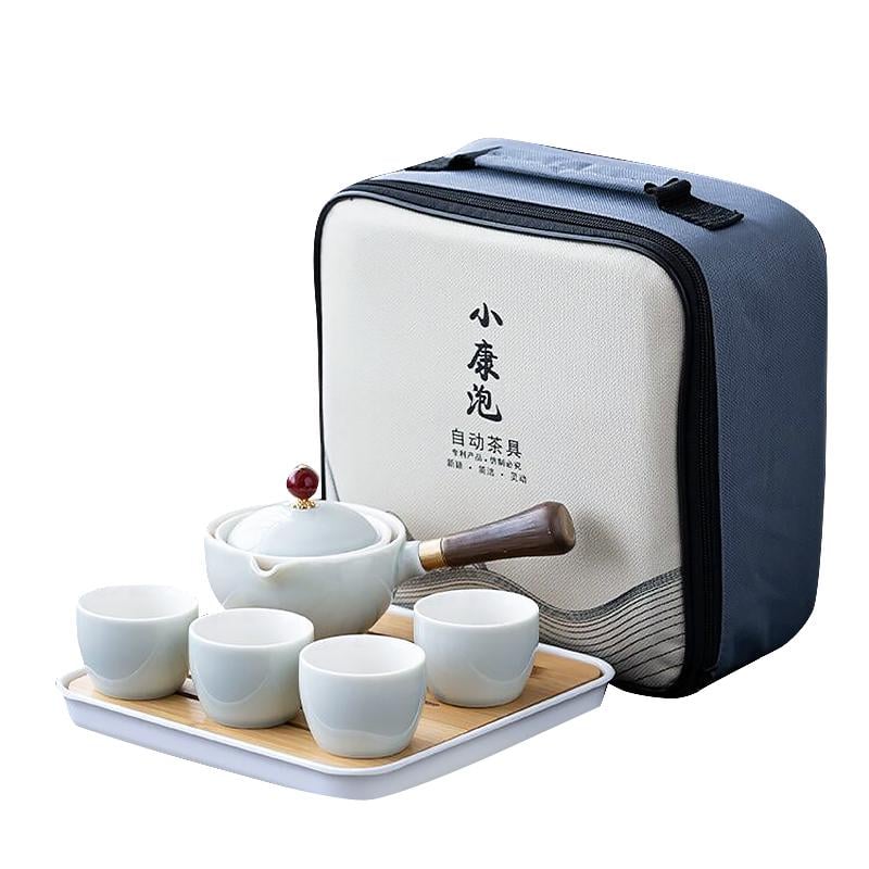 Набор для чайной церемонии дорожный керамический White Gray/Blue