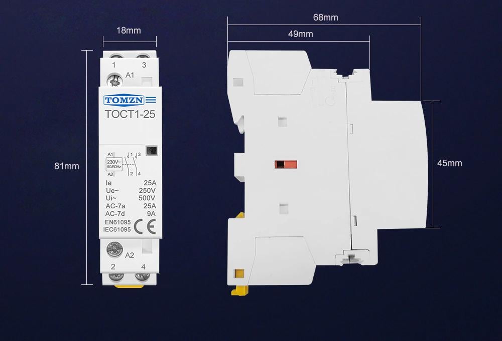 Контактор модульный TOMZN TOCT1-25 2P 25 А 2NC 220 V (TOCT1-25-AC-2NC) - фото 7